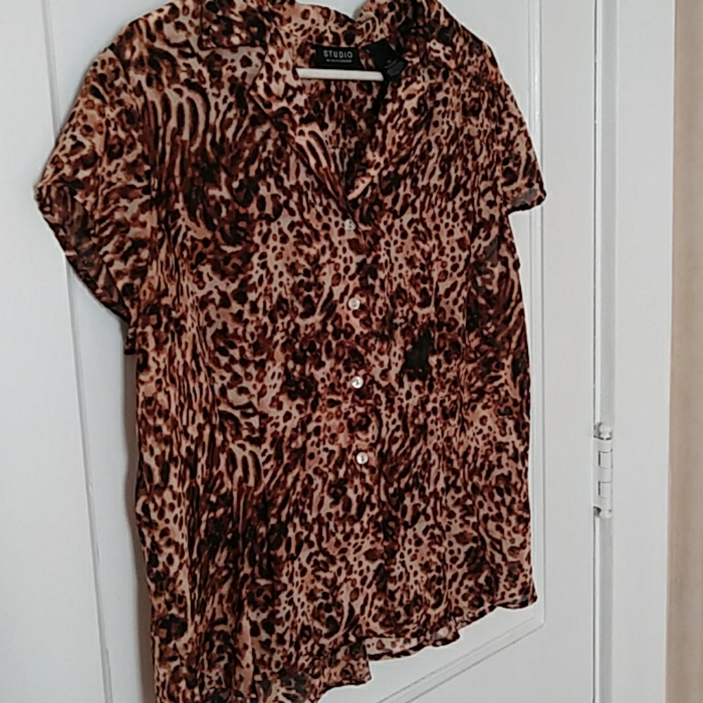 Sheer leopard buttoned blouse